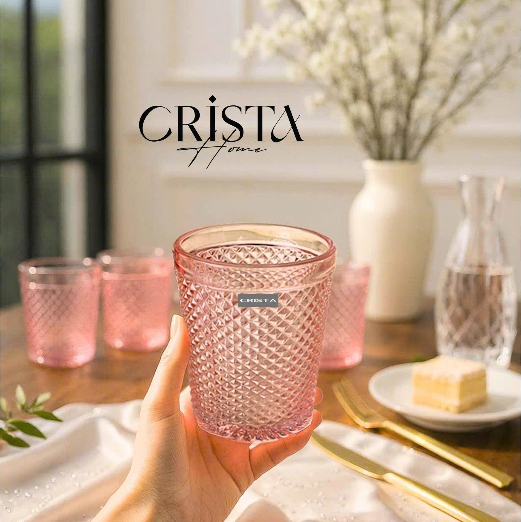 Diamond-Pattern Glass Tumbler Set (4 Pieces) – 300ml – Pink