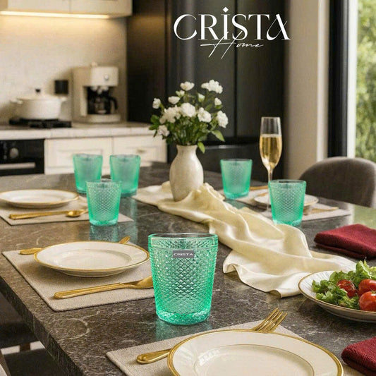 Diamond-Pattern Glass Tumbler Set (4 Pieces) – 300ml – GREEN