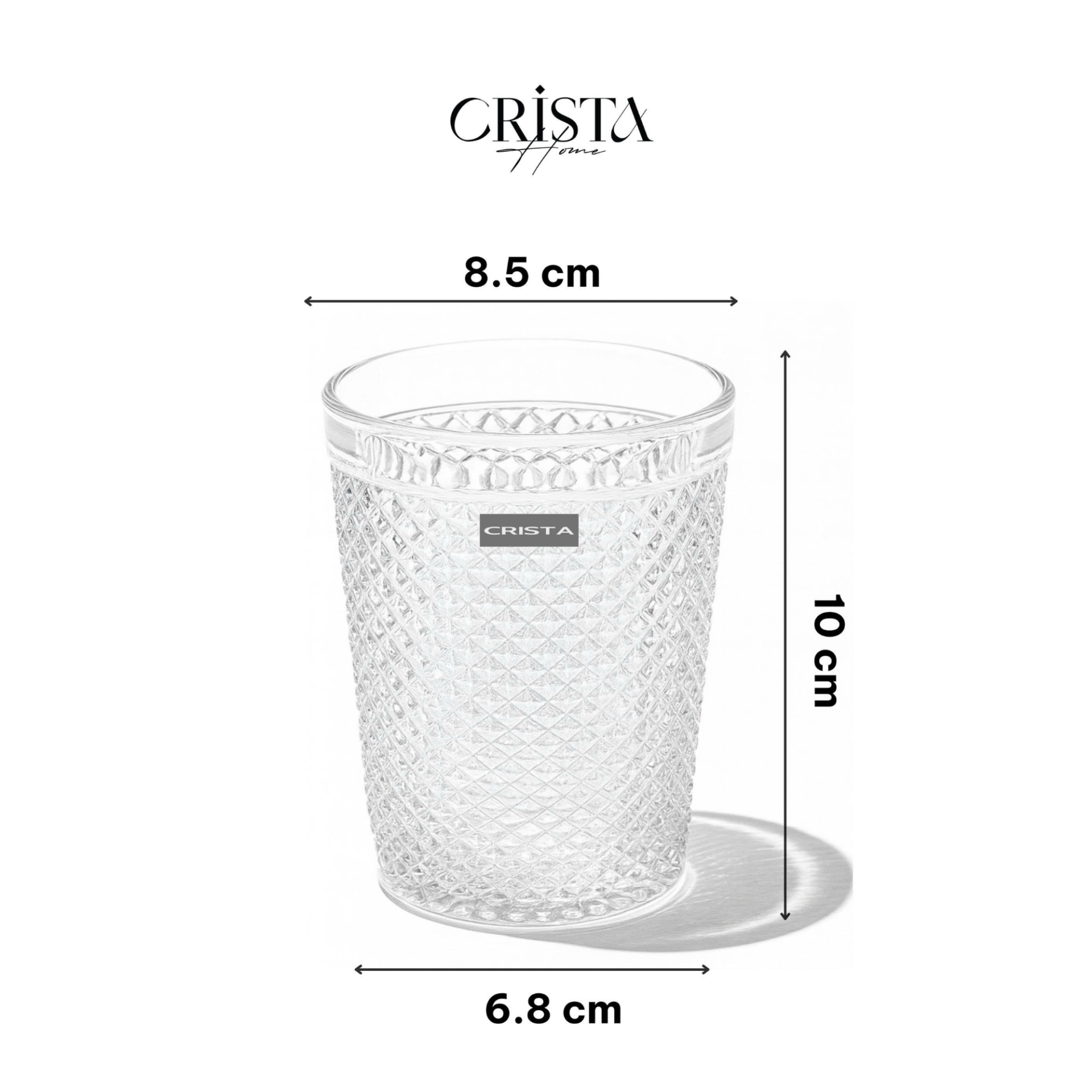 Diamond-Pattern Glass Tumbler Set (4 Pieces) – 300ml – White