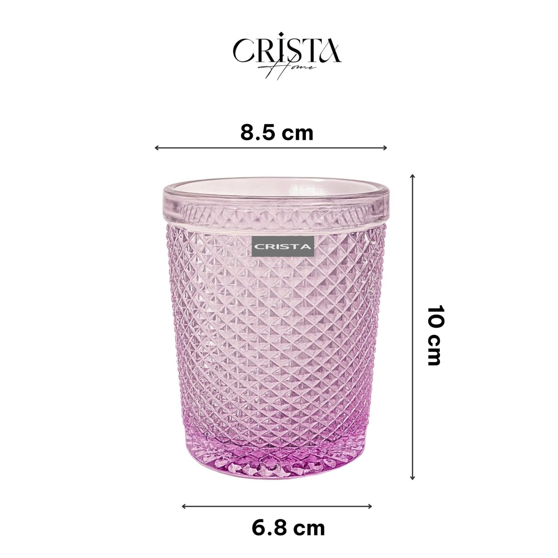 Diamond-Pattern Glass Tumbler Set (4 Pieces) – 300ml – Purple