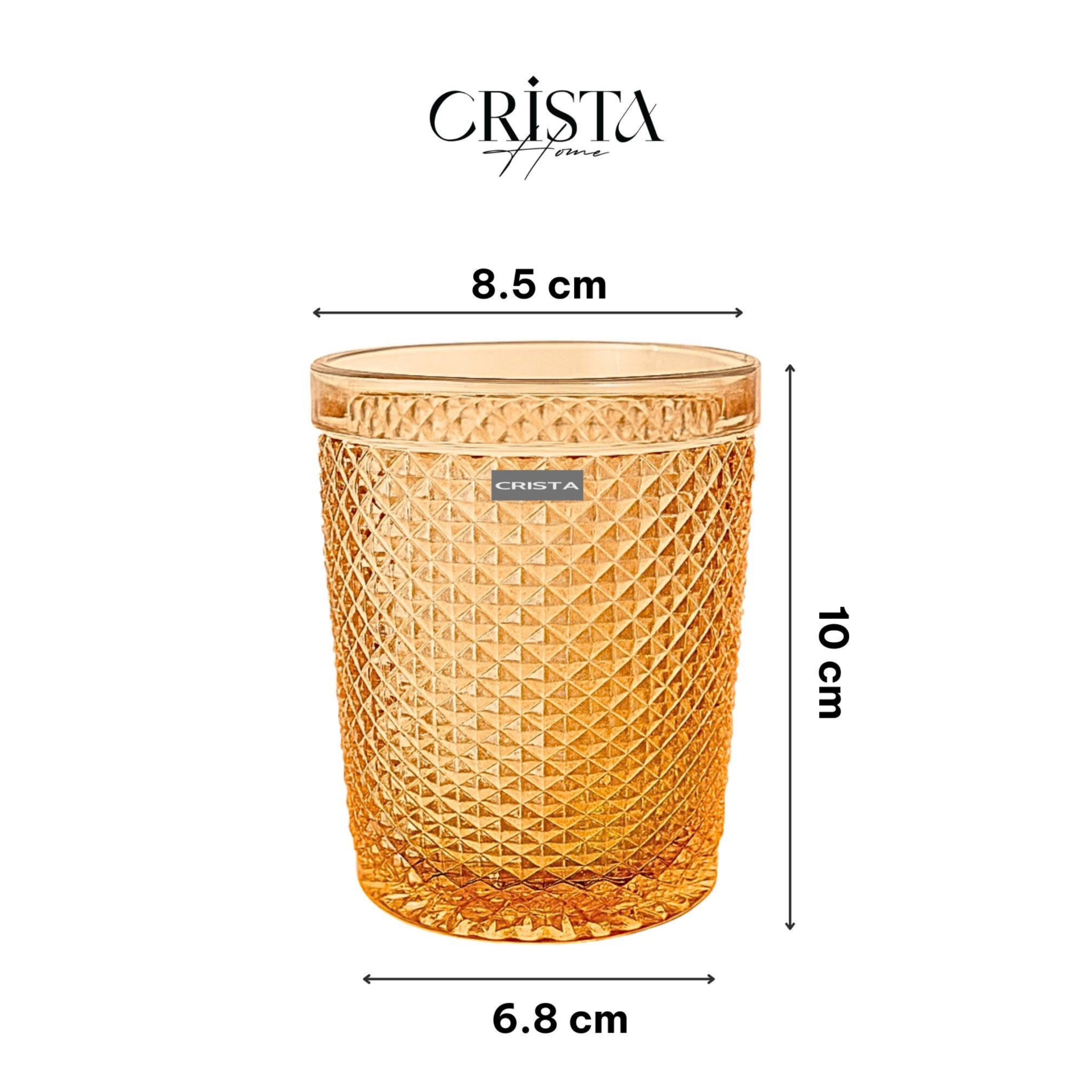 Diamond-Pattern Glass Tumbler Set (4 Pieces) – 300ml – GOLD