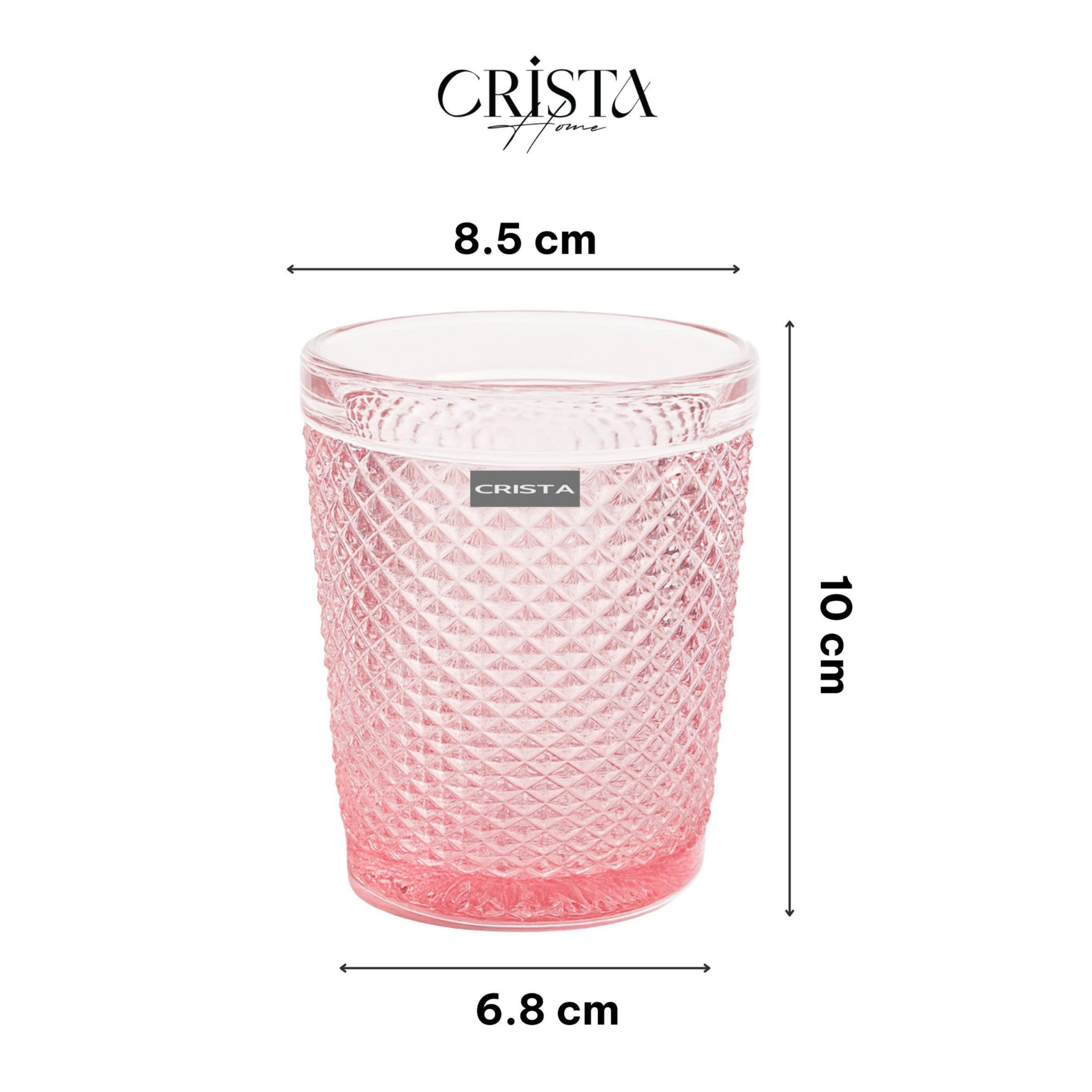 Diamond-Pattern Glass Tumbler Set (4 Pieces) – 300ml – Pink