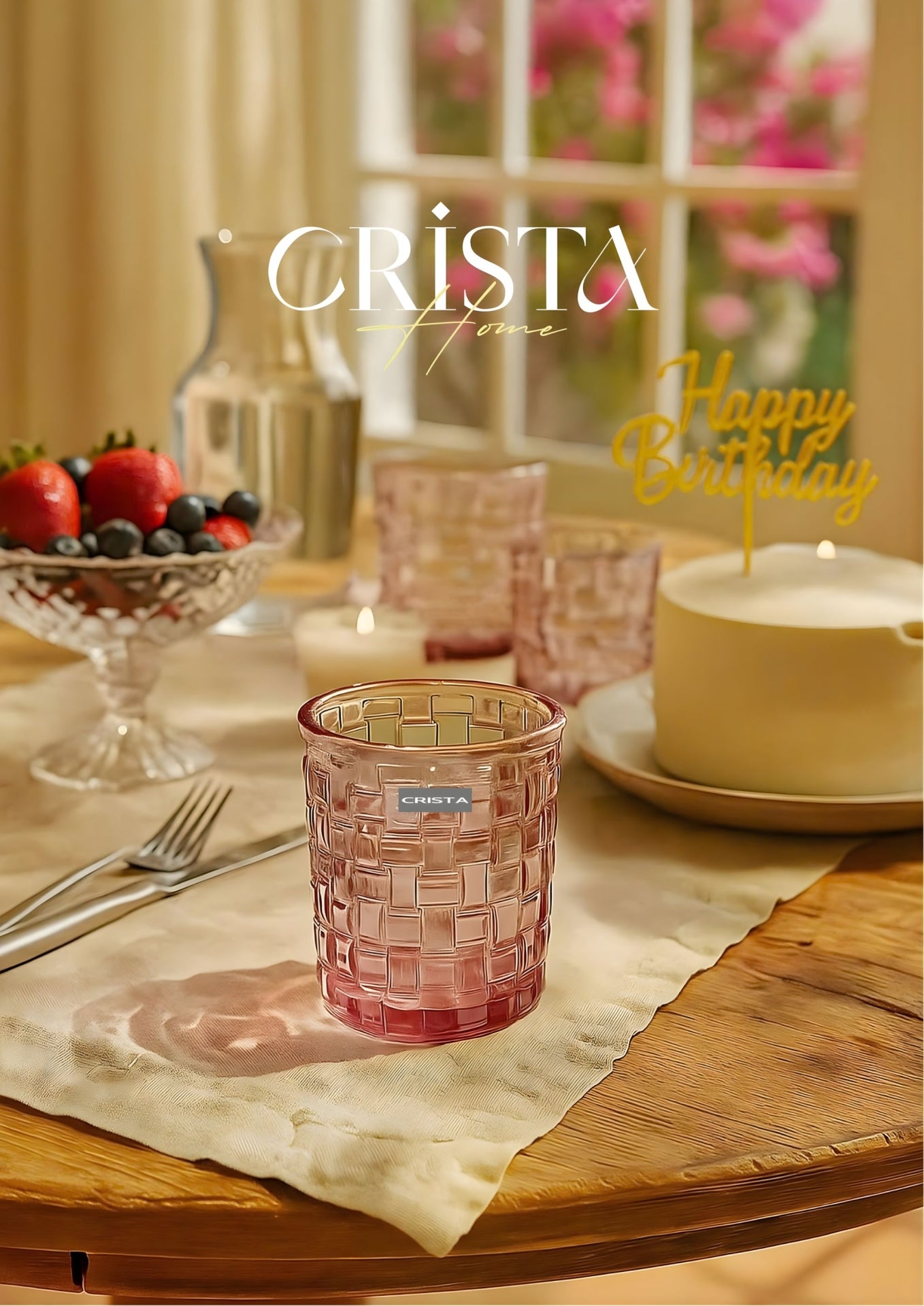 SET OF 6 CHECKERED GLASS TUMBLERS – PINK