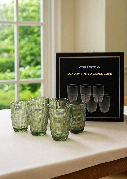 EMBOSSED MESH GLASS TUMBLER SET(420ML) – GREEN
