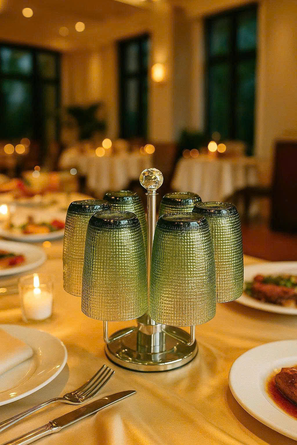 EMBOSSED MESH GLASS TUMBLER SET(420ML) – GREEN