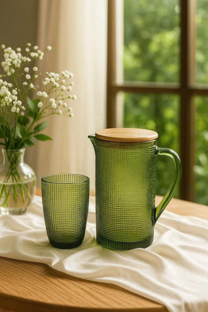 EMBOSSED MESH GLASS TUMBLER SET(420ML) – GREEN