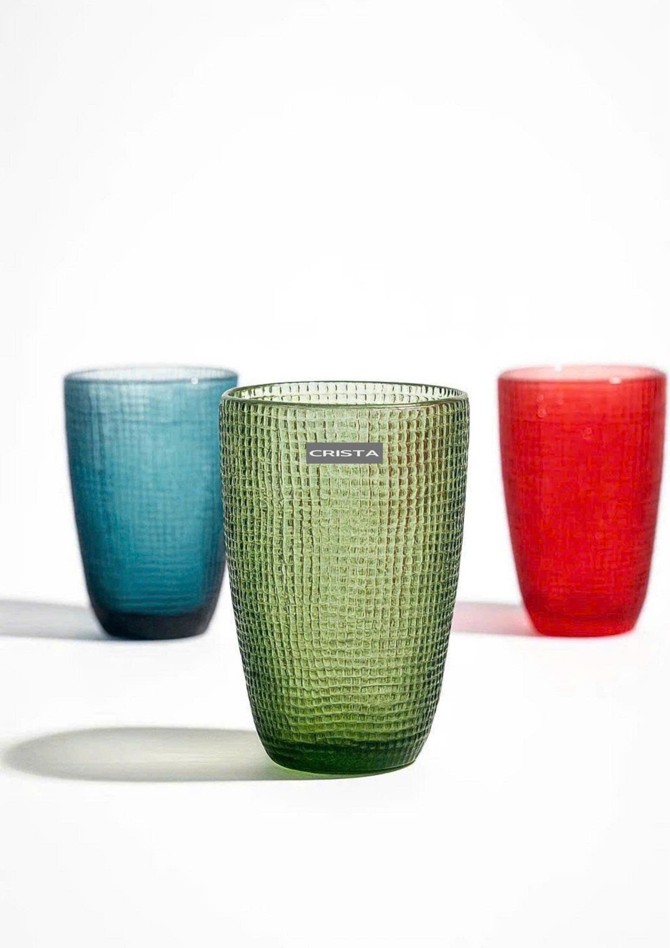 EMBOSSED MESH GLASS TUMBLER SET(420ML) – MULTICOLOR