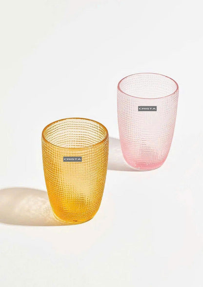 EMBOSSED MESH GLASS TUMBLER SET(420ML) – MULTICOLOR
