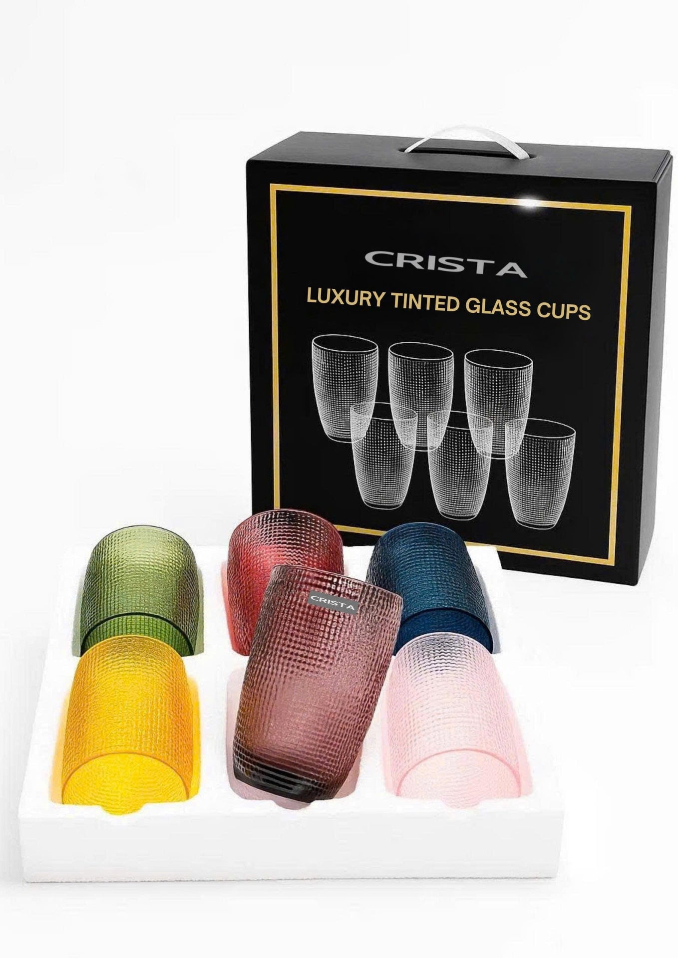 EMBOSSED MESH GLASS TUMBLER SET(420ML) – MULTICOLOR