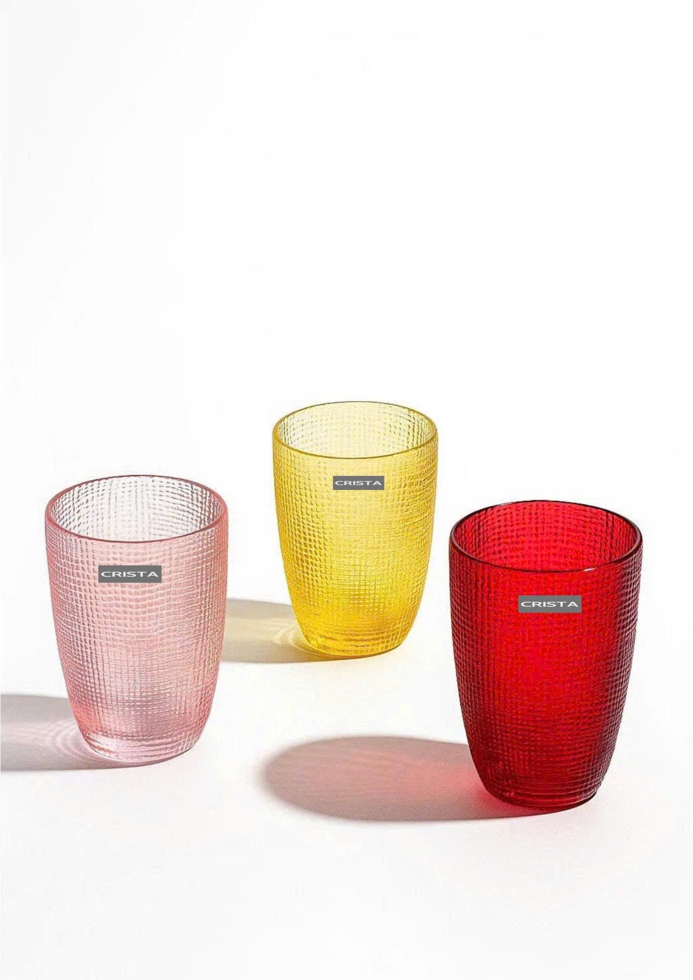 EMBOSSED MESH GLASS TUMBLER SET(420ML) – MULTICOLOR