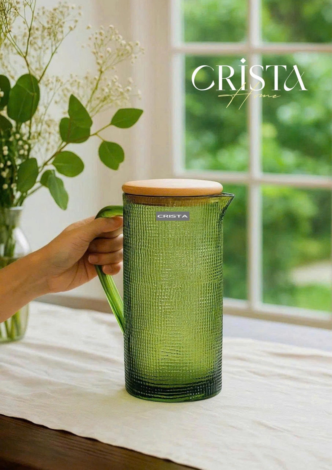 EMBOSSED GRID GLASS PITCHER 1L – GREEN