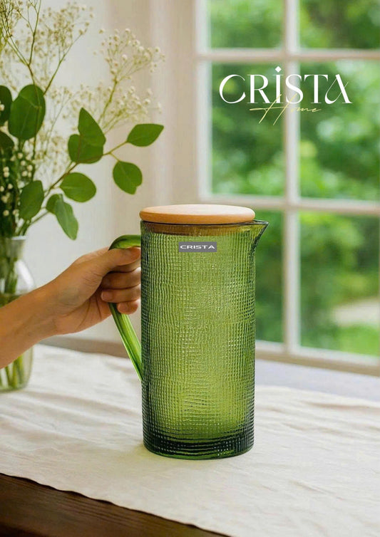 EMBOSSED GRID GLASS PITCHER 1L – GREEN