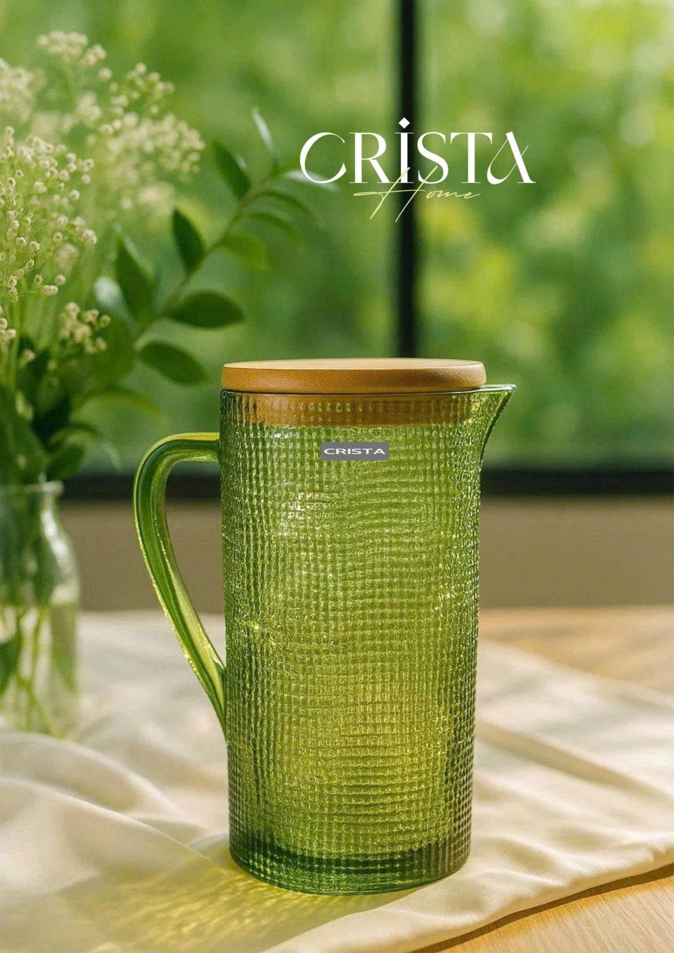EMBOSSED GRID GLASS PITCHER 1L – GREEN