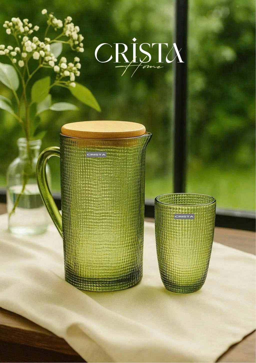 EMBOSSED GRID GLASS PITCHER 1L – GREEN