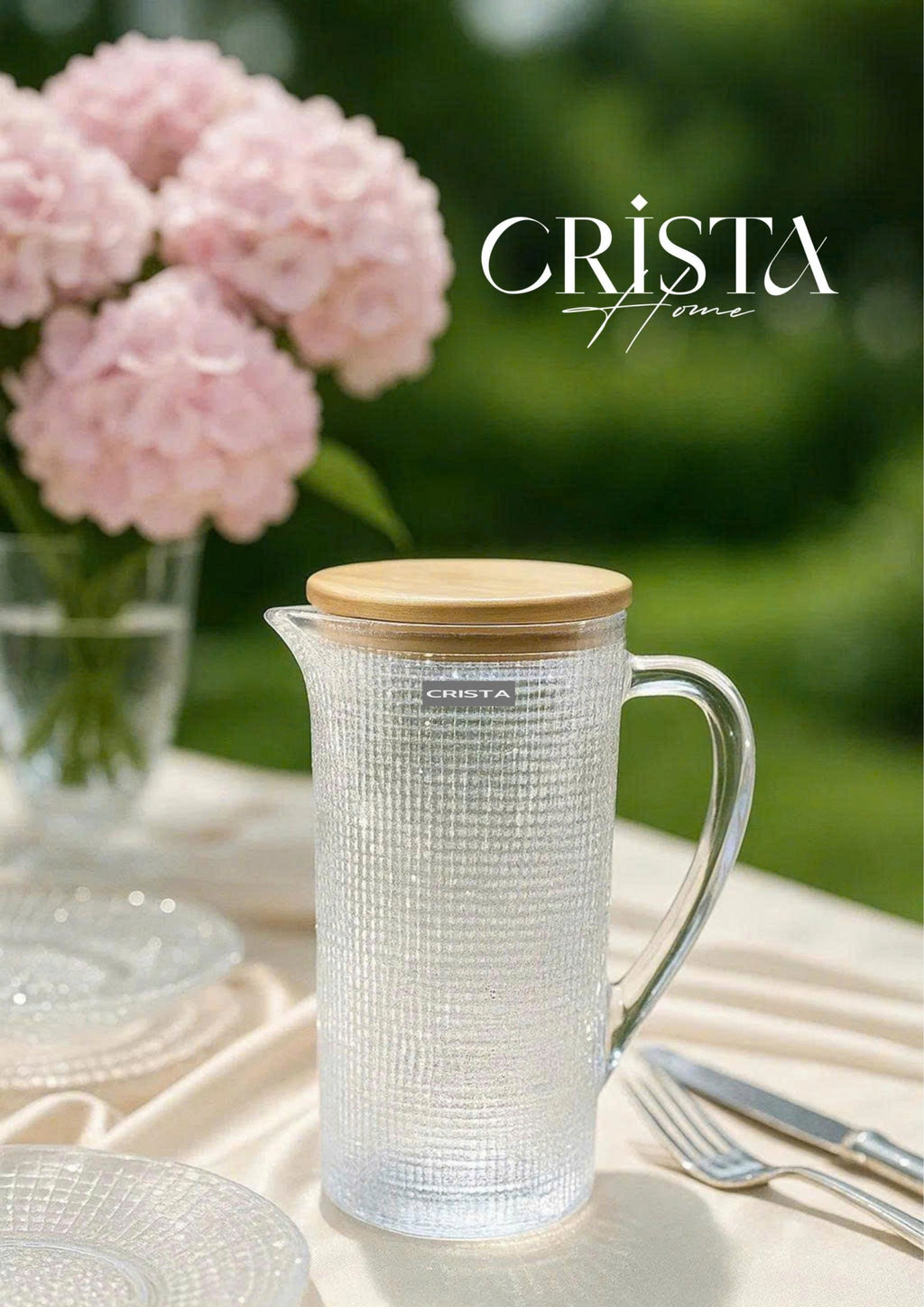 EMBOSSED GRID GLASS PITCHER 1L – CLEAR WHITE