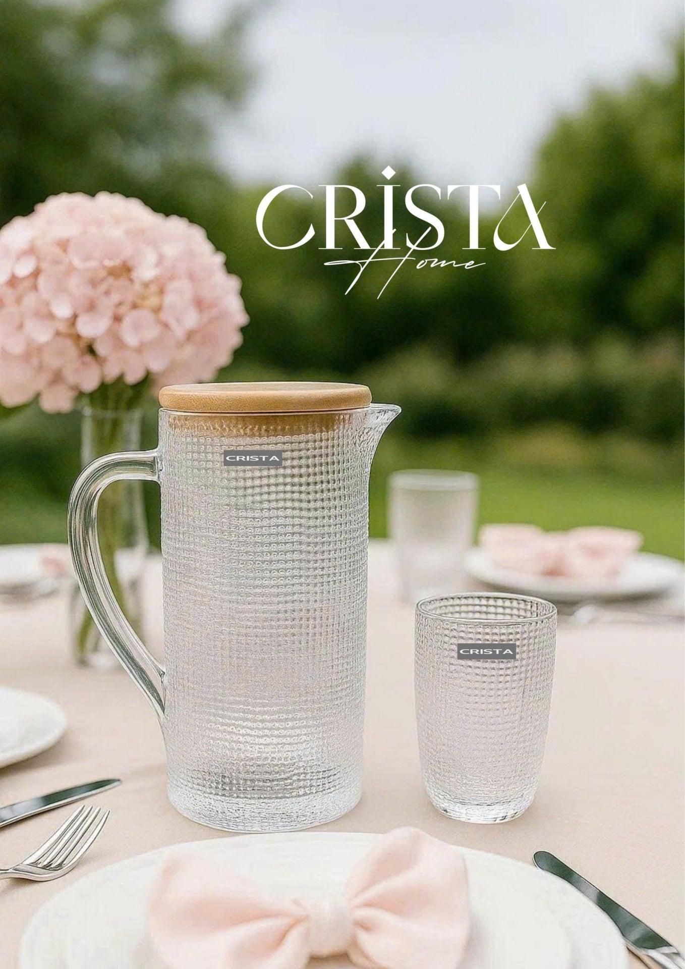 EMBOSSED GRID GLASS PITCHER 1L – CLEAR WHITE