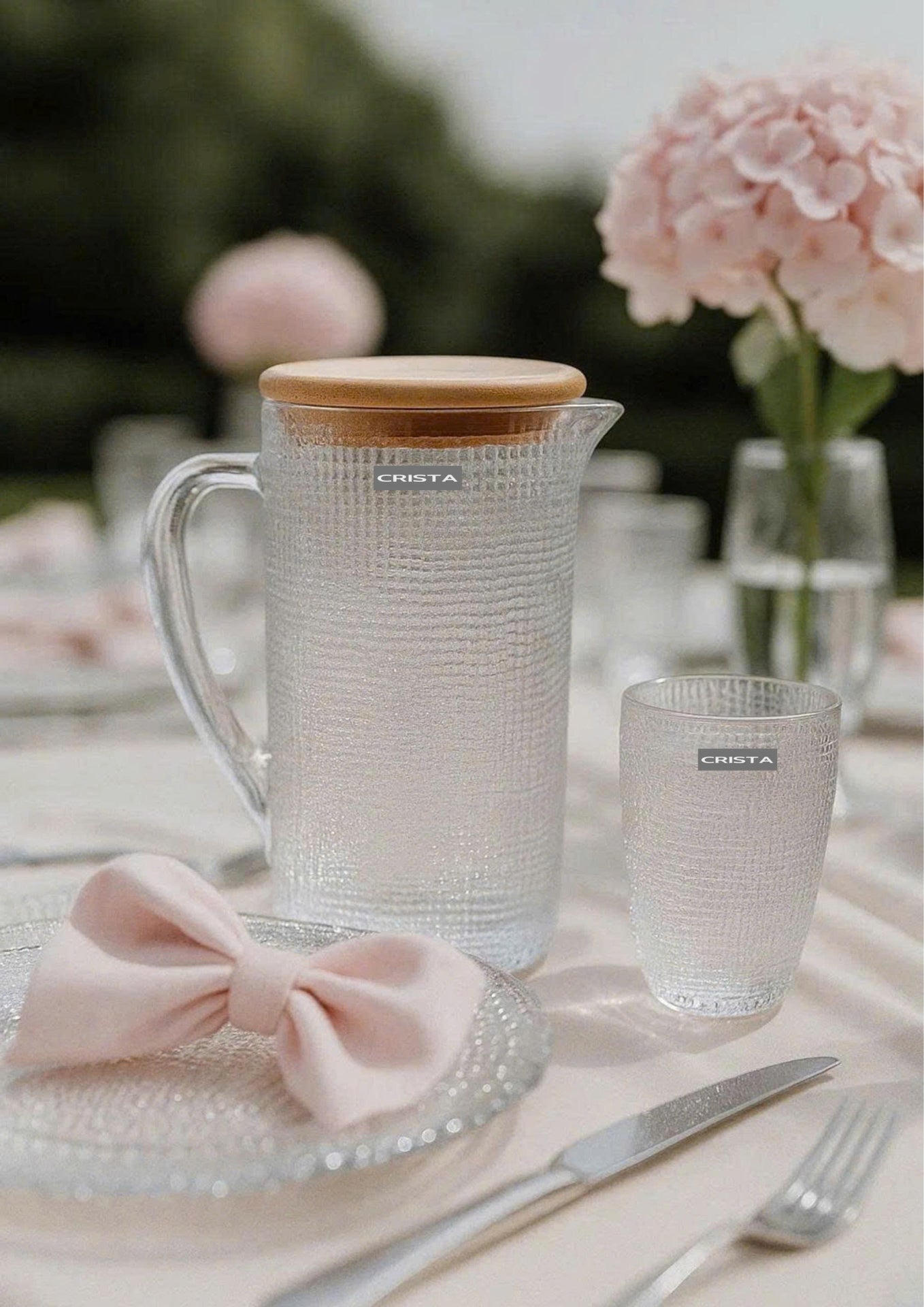 EMBOSSED GRID GLASS PITCHER 1L – CLEAR WHITE