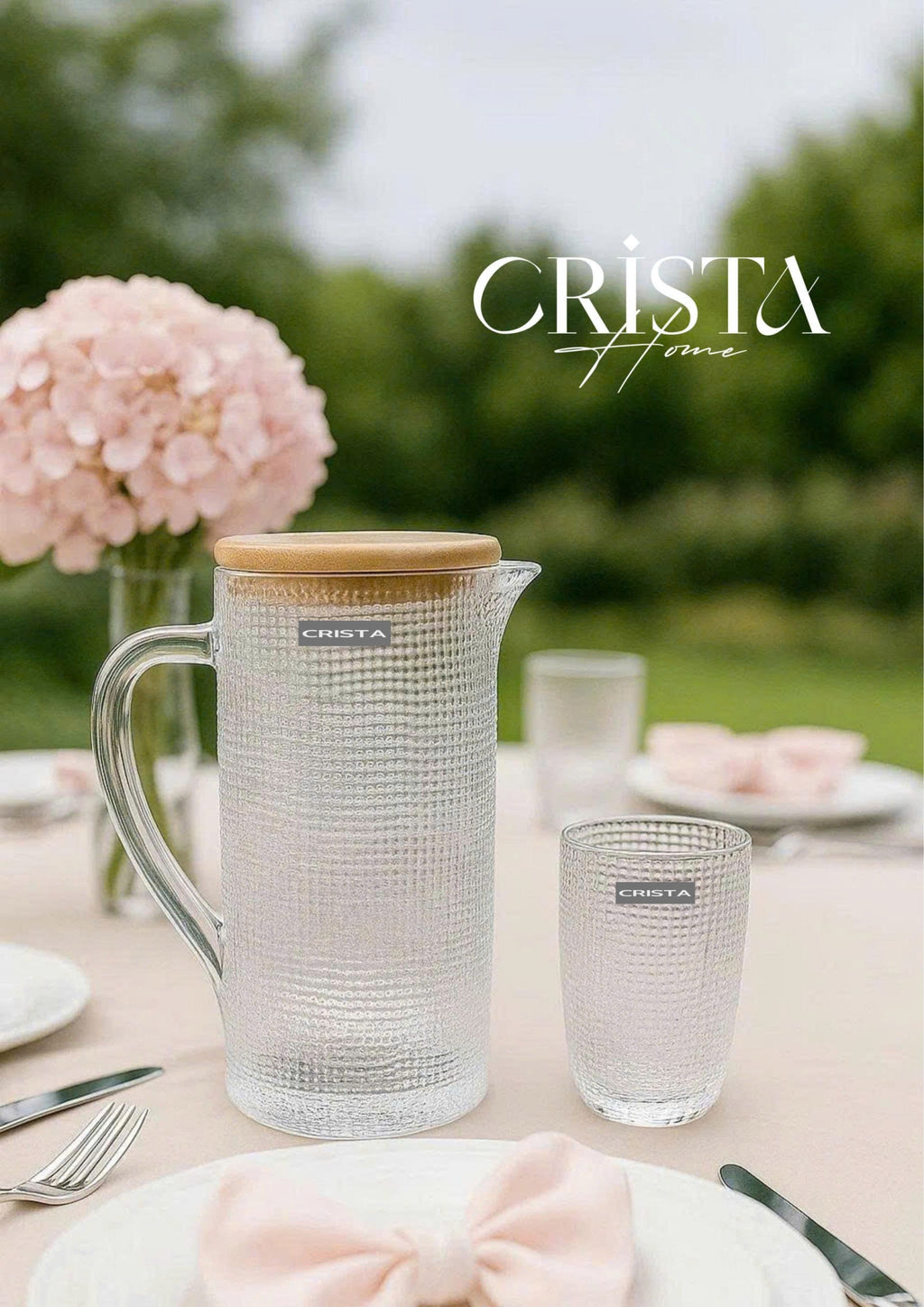 EMBOSSED GRID GLASS PITCHER 1L – CLEAR WHITE