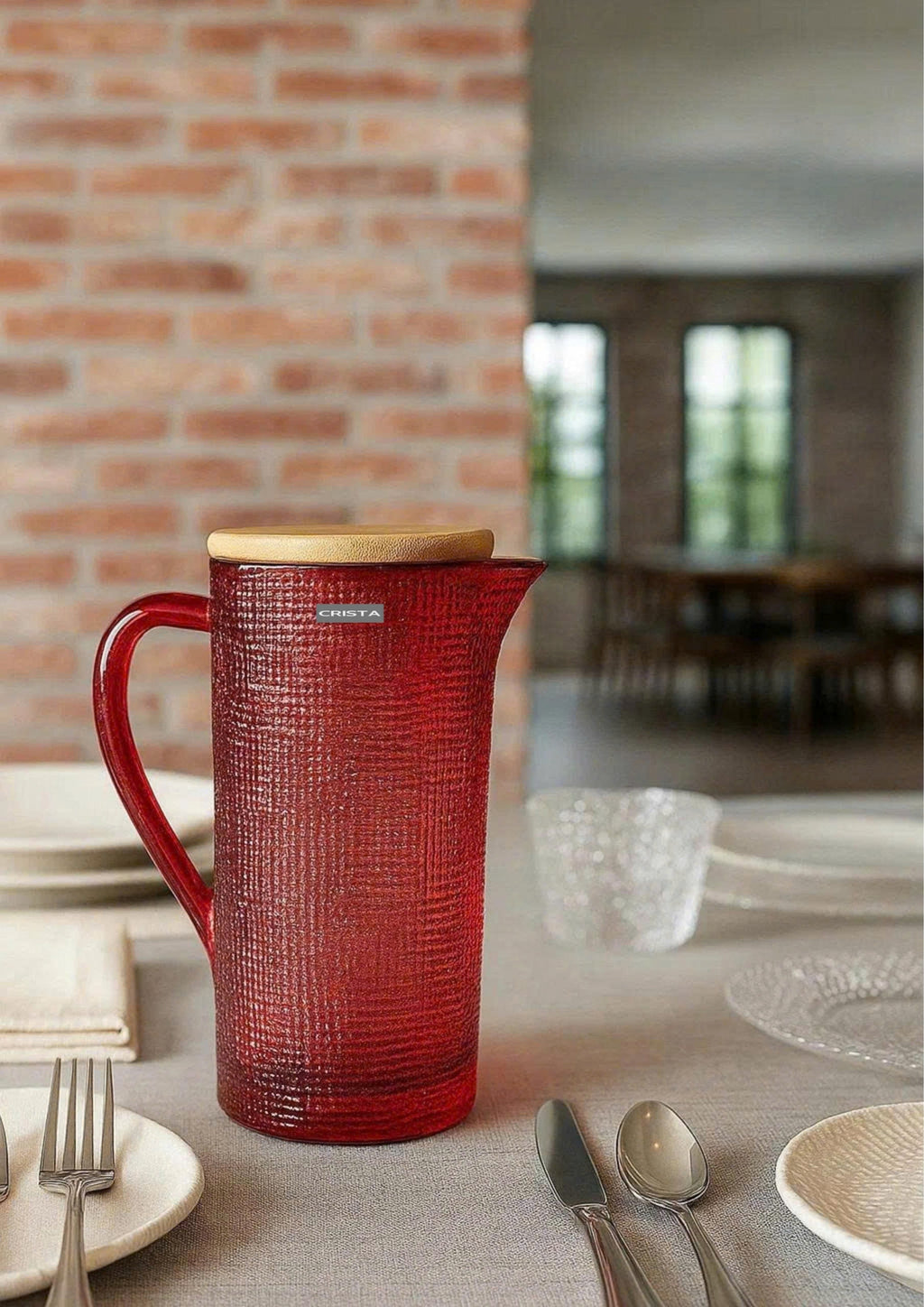 EMBOSSED GRID GLASS PITCHER 1L – RED