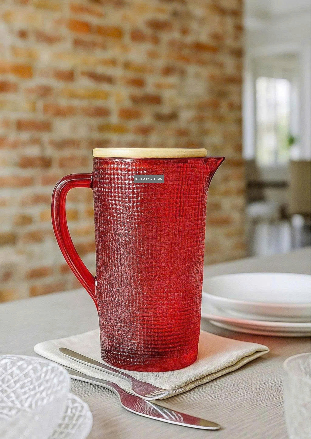 EMBOSSED GRID GLASS PITCHER 1L – RED