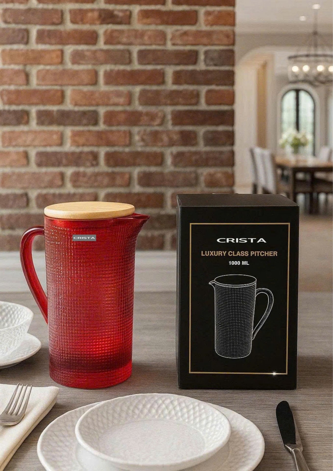 EMBOSSED GRID GLASS PITCHER 1L – RED