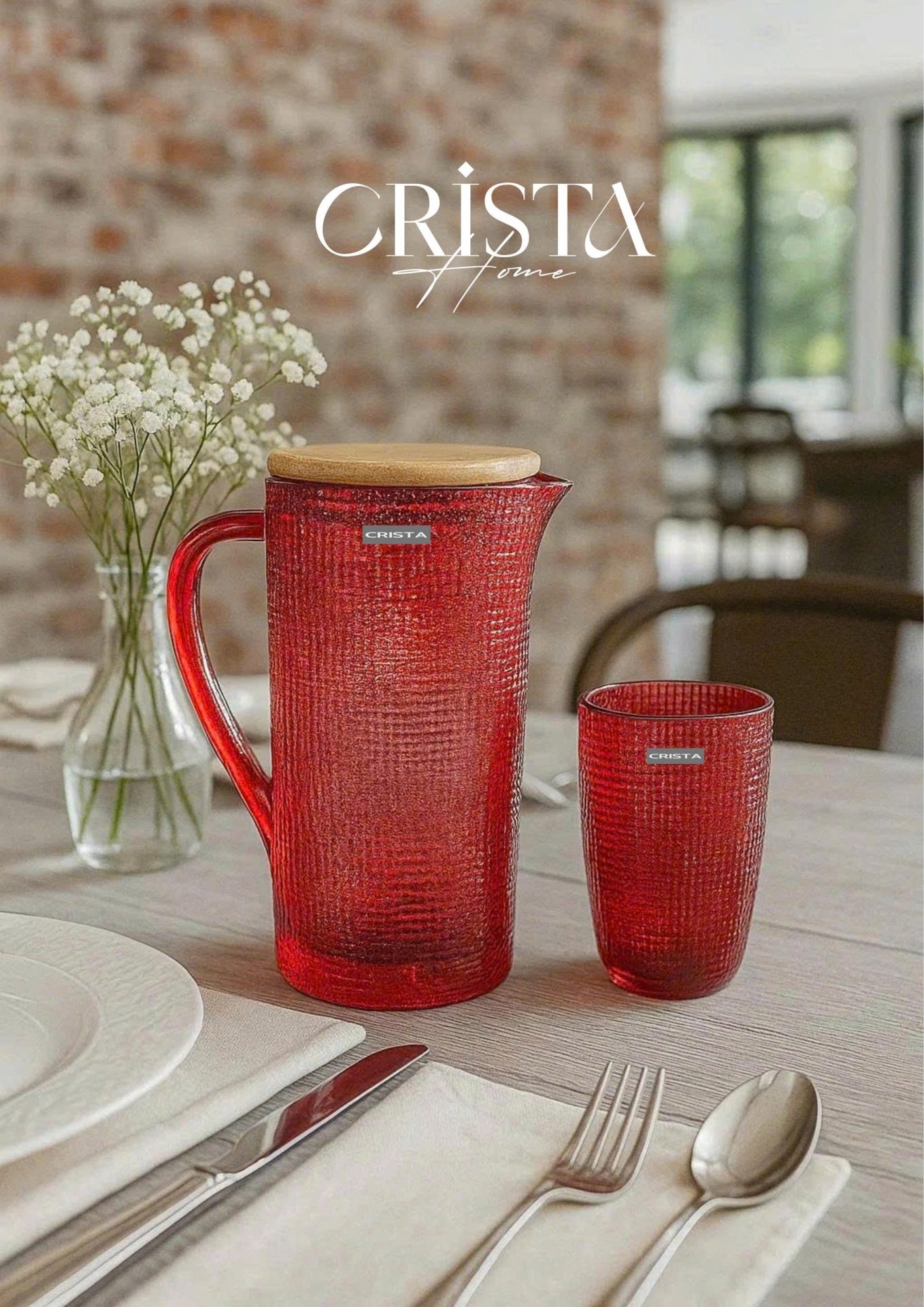 EMBOSSED GRID GLASS PITCHER 1L – RED