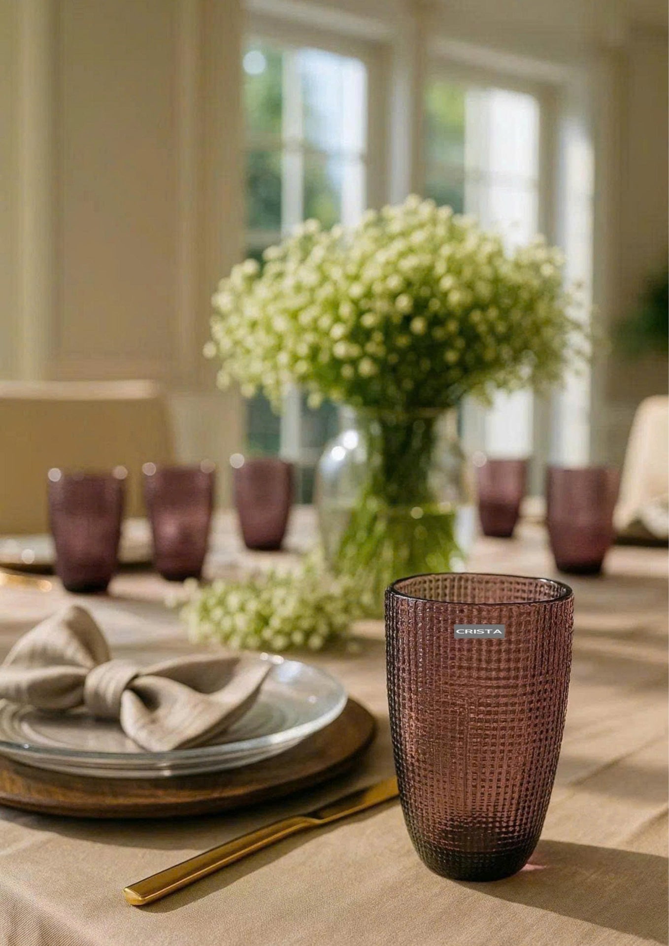 EMBOSSED MESH GLASS TUMBLER SET(420ML) – PURPLE