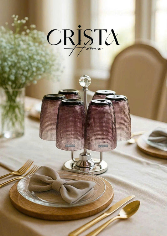 EMBOSSED MESH GLASS TUMBLER SET(420ML) – PURPLE