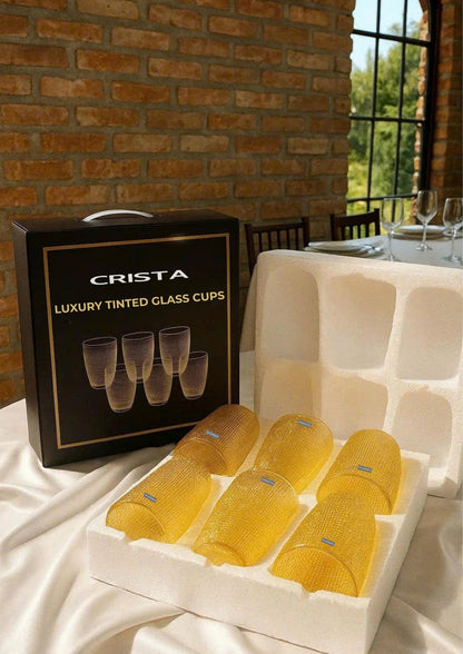 EMBOSSED MESH GLASS TUMBLER SET(420ML) – GOLD