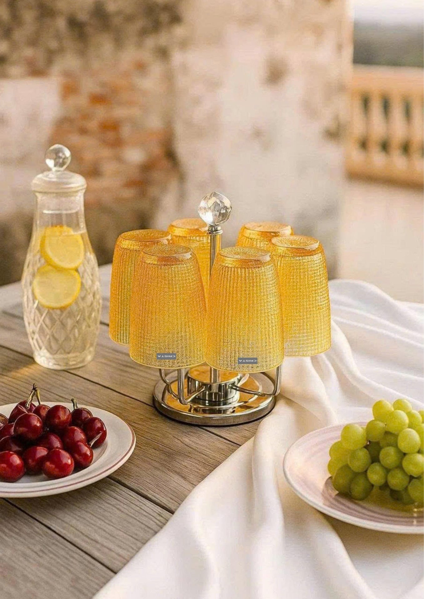 EMBOSSED MESH GLASS TUMBLER SET(420ML) – GOLD