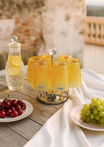 EMBOSSED MESH GLASS TUMBLER SET(420ML) – GOLD