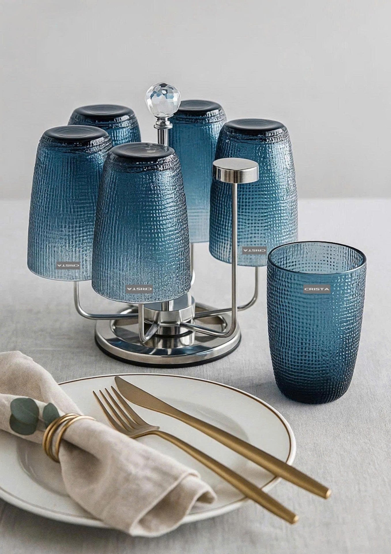 EMBOSSED MESH GLASS TUMBLER SET(420ML) – BLUE