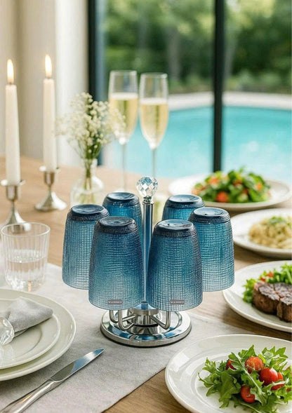 EMBOSSED MESH GLASS TUMBLER SET(420ML) – BLUE