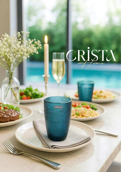 EMBOSSED MESH GLASS TUMBLER SET(420ML) – BLUE