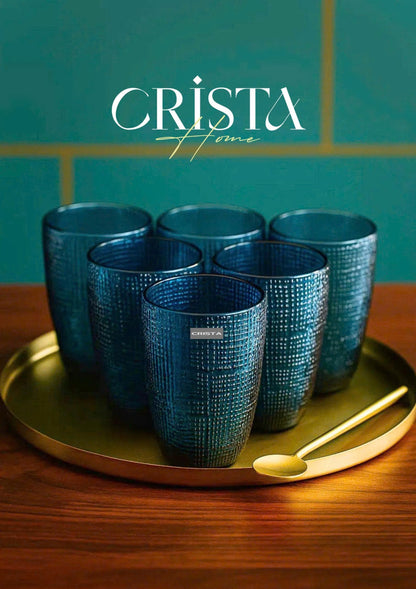 EMBOSSED MESH GLASS TUMBLER SET(420ML) – BLUE