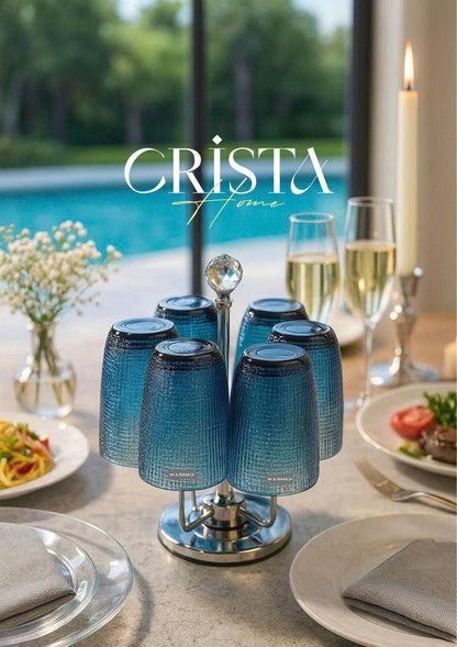 EMBOSSED MESH GLASS TUMBLER SET(420ML) – BLUE