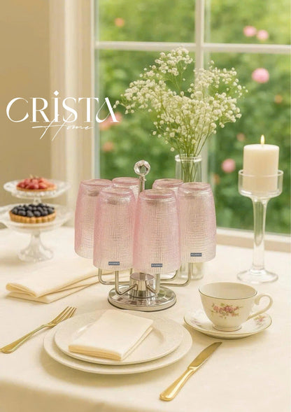 EMBOSSED MESH-PATTERN GLASS TUMBLER SET(420ML) – BLUSH PINK