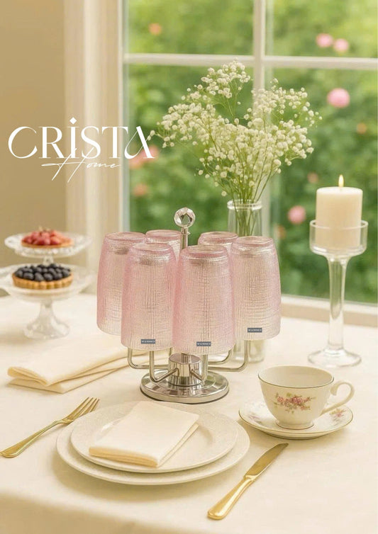 EMBOSSED MESH-PATTERN GLASS TUMBLER SET(420ML) – BLUSH PINK