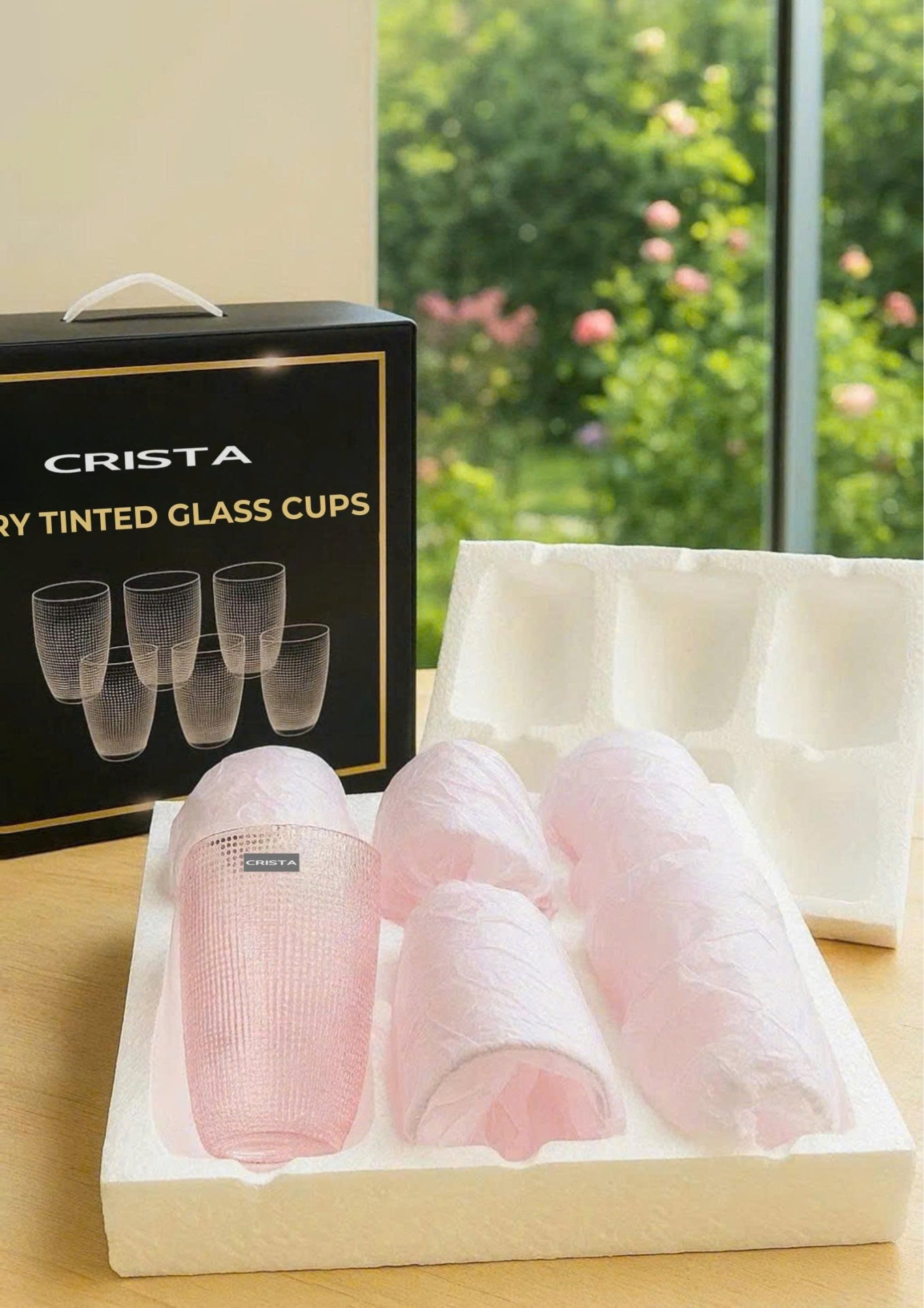 EMBOSSED MESH-PATTERN GLASS TUMBLER SET(420ML) – BLUSH PINK