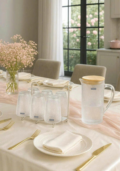 EMBOSSED MESH GLASS TUMBLER SET(420ML) – WHITE