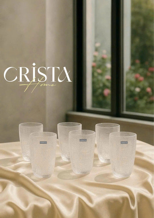 EMBOSSED MESH GLASS TUMBLER SET(420ML) – WHITE