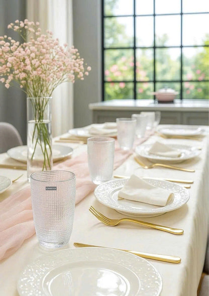 EMBOSSED MESH GLASS TUMBLER SET(420ML) – WHITE