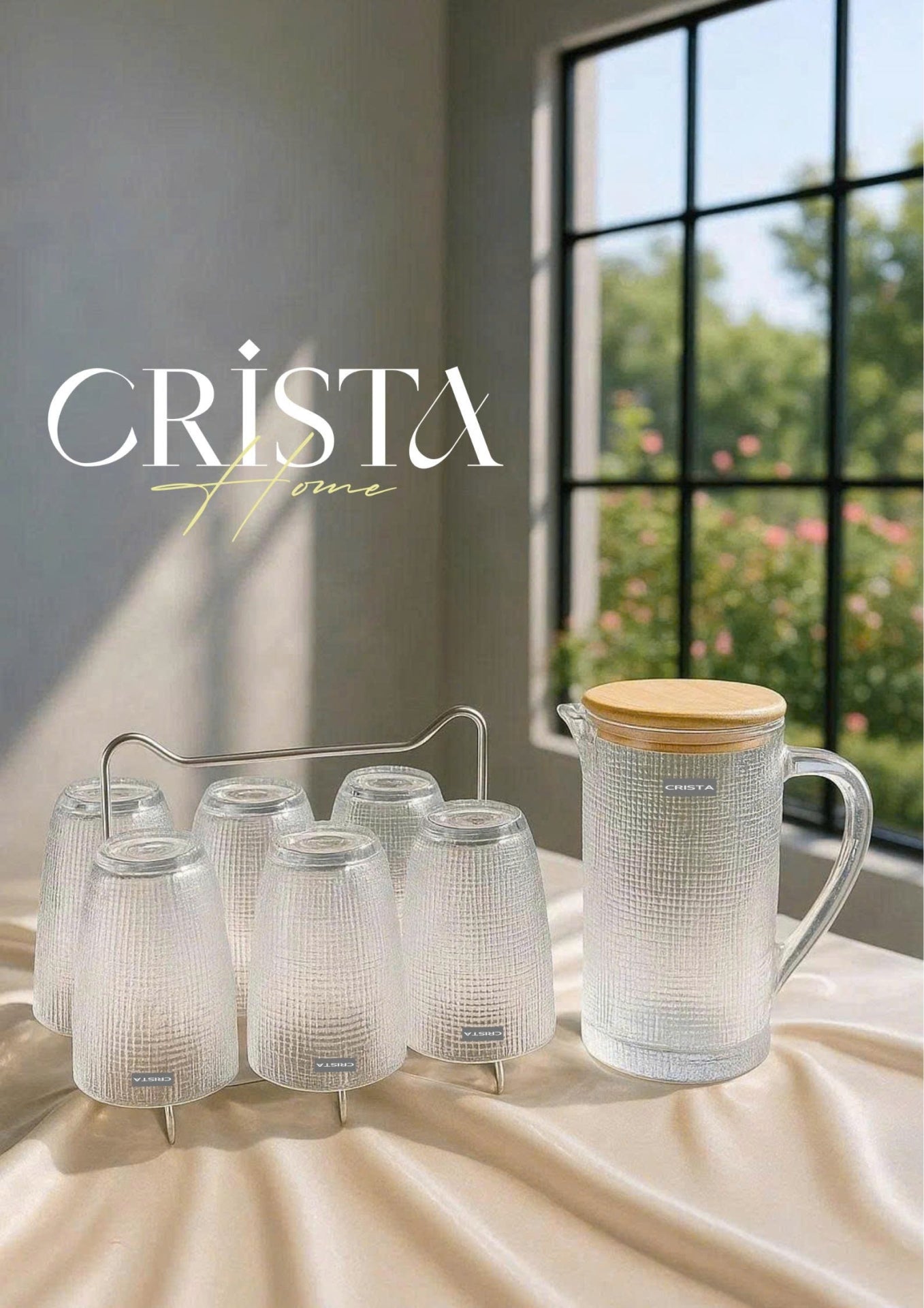 EMBOSSED MESH GLASS TUMBLER SET(420ML) – WHITE