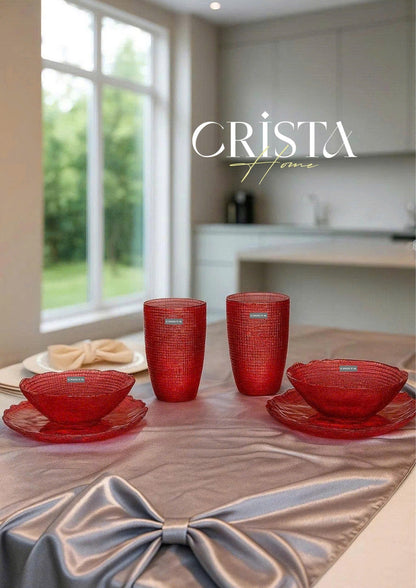 SET OF 6 EMBOSSED MESH-PATTERN GLASS PIECES – RED