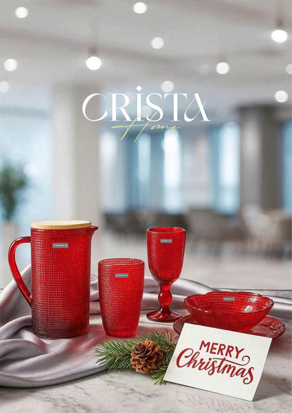 SET OF 6 EMBOSSED MESH-PATTERN GLASS PIECES – RED