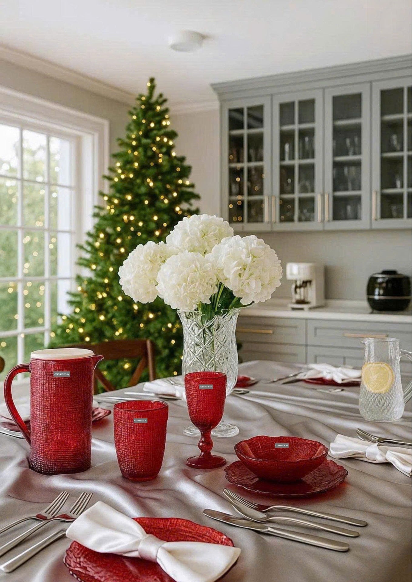 SET OF 6 EMBOSSED MESH-PATTERN GLASS PIECES – RED