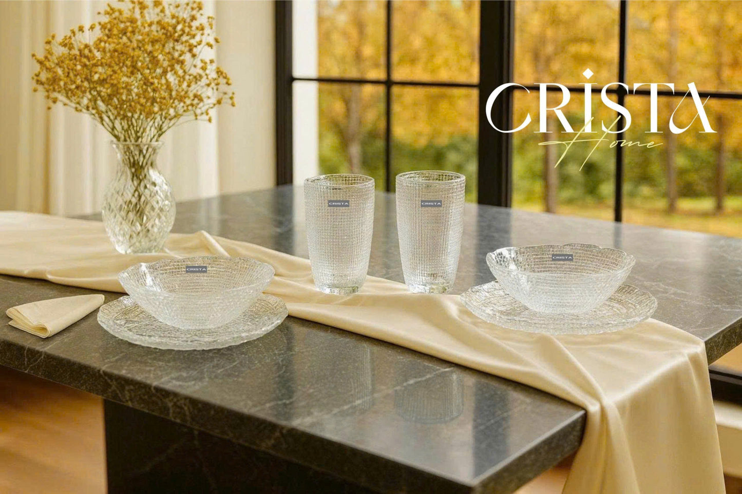 SET OF 6 EMBOSSED MESH-PATTERN GLASSWARE PIECES - WHITE