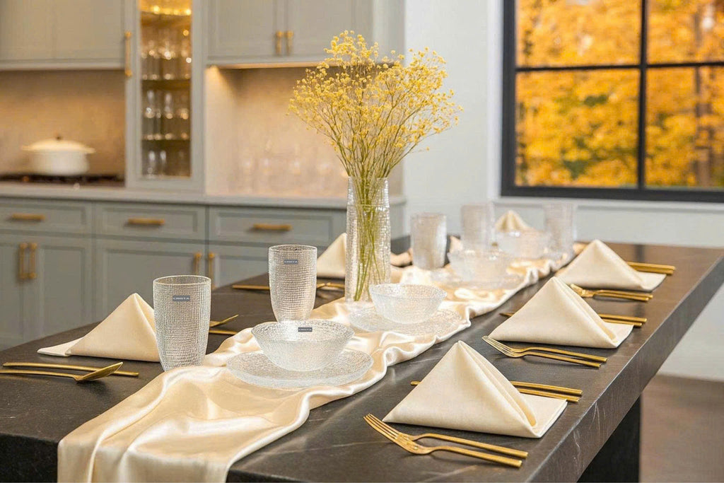 SET OF 6 EMBOSSED MESH-PATTERN GLASSWARE PIECES - WHITE