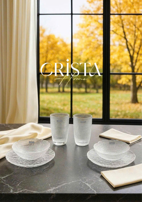 SET OF 6 EMBOSSED MESH-PATTERN GLASSWARE PIECES - WHITE