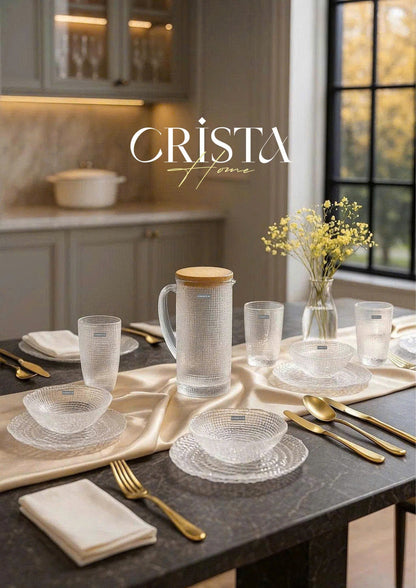 SET OF 6 EMBOSSED MESH-PATTERN GLASSWARE PIECES - WHITE